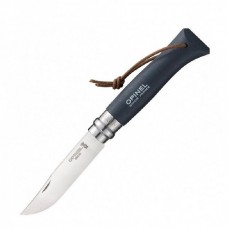Нож Opinel №8 Trekking нержавеющая сталь, кожаный темляк серый