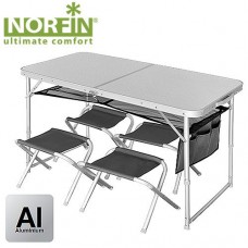 Стол складной Norfin Runn NF алюминиевый 120x60 +4 стула набор